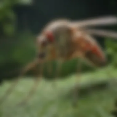Intricate Details of a Mosquito A close-up of a mosquito resting on a leaf showcasing intricate details.