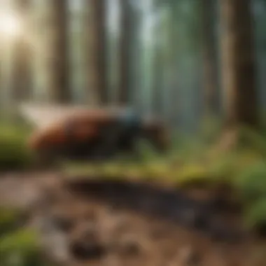 Ecological Interactions in the Forest A wildlife encounter with insects in a lush forest environment, highlighting ecological interactions.