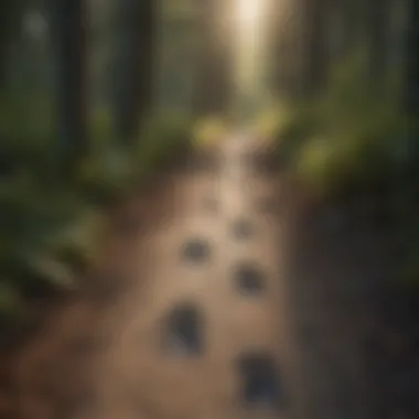 Close-up of black bear tracks on a forest trail