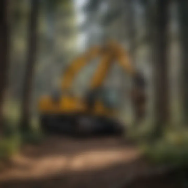 Heavy machinery used for tree removal in a forested area.