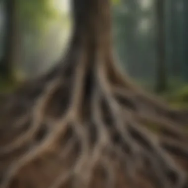 Close-up of tree roots, highlighting the complexity involved in removal.