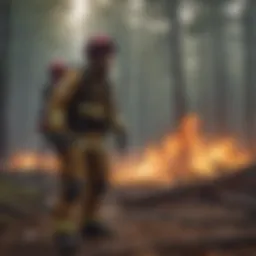 Firefighter in training at a simulated fire scene