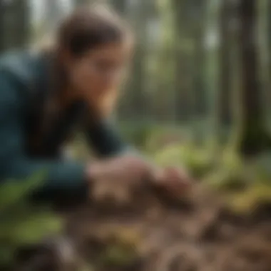 Researcher examining soil samples in a lab