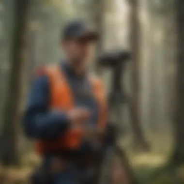 Advanced Technology in Forest Surveying Land surveyor using advanced technology in the forest