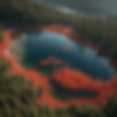 Aerial view of Red Fish Lake showcasing its crystal-clear waters and surrounding mountains.