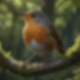 A close-up of a robin perched on a branch, vocalizing in its natural habitat.