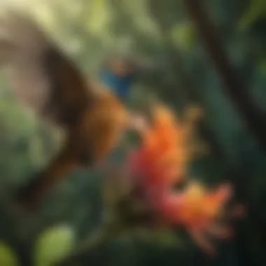 Chuparosa Feeding on Nectar Close-up of a chuparosa bird feeding on nectar from a flower