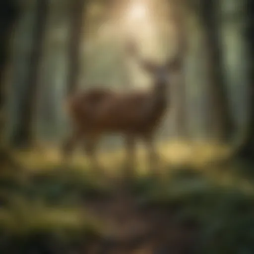 Deer foraging in a lush forest