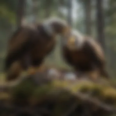 Nurturing Eagles A pair of eagles displaying nurturing behaviors while incubating eggs