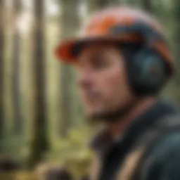 Forestry worker wearing ear protection in a forest setting