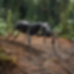 A close-up of a large black ant on a surface