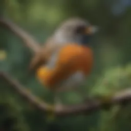 Close-up of a robin perched on a branch, showcasing its vibrant plumage