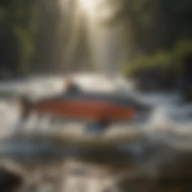 Migration Journey: Salmon Leaving Freshwater for the Ocean Visual representation of salmon migrating to the ocean