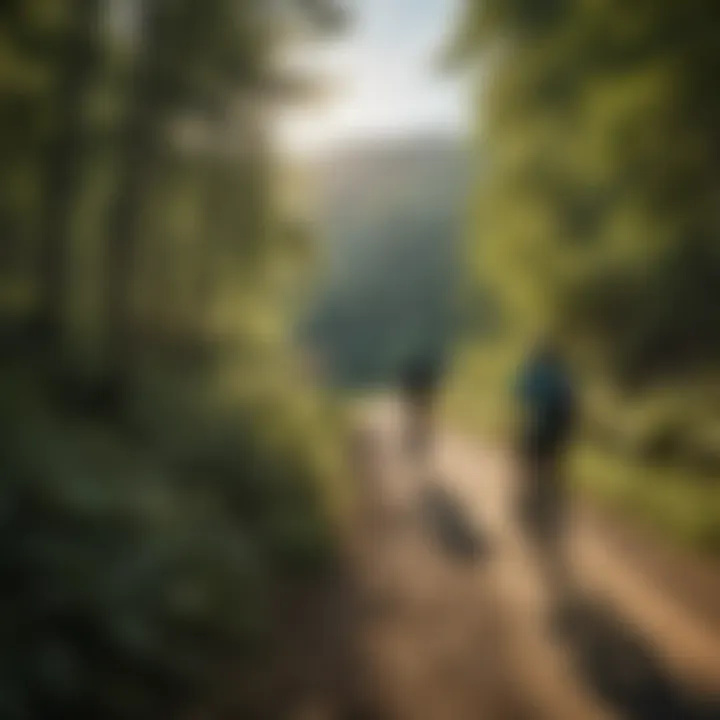 Cyclists enjoying the trail with mountains in the background