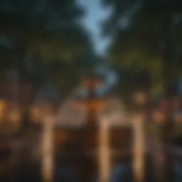 Illuminated view of Wayland Square fountain at night