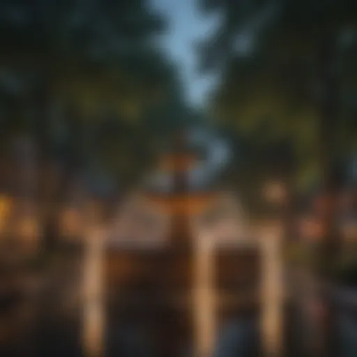 Illuminated view of Wayland Square fountain at night