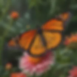 A close-up view of monarch butterflies resting on a vibrant flower.