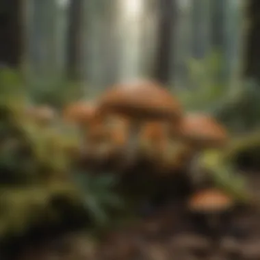 Diverse Wild Mushrooms in Their Natural Habitat A diverse array of wild mushrooms in a forest setting