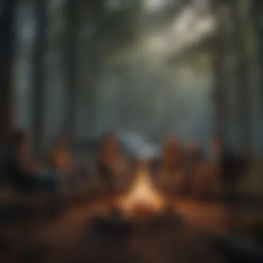 Enjoying camaraderie around a campfire at an RV site Group of friends enjoying a campfire at an RV site