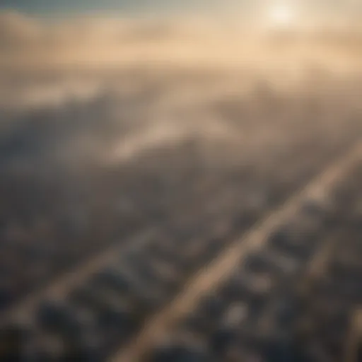 Aerial view of a city shrouded in smog, highlighting air pollution effects.