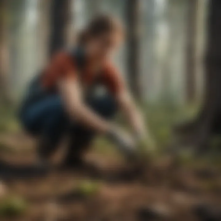 Volunteers planting native trees in a deforested area