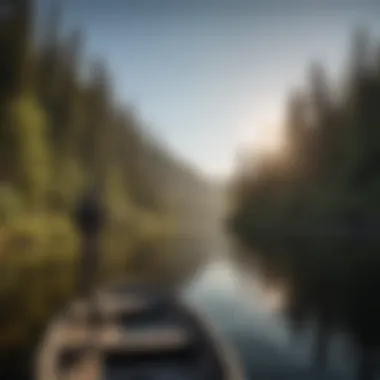 Angler casting a line from a boat on the lake