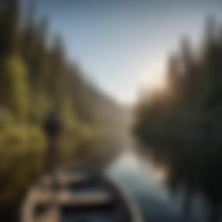 Angler casting a line from a boat on the lake